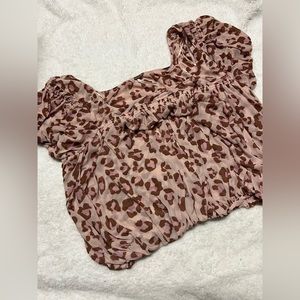Cropped, soft leopard Free People blouse NWT - pink & brown, ruched, FP, medium